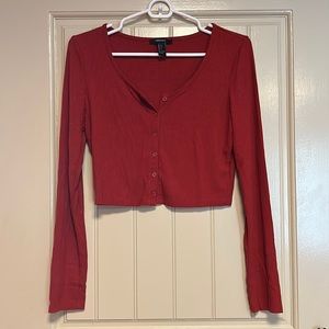 Forever 21. Large. Red/orange. Long sleeve ribbed crop top with buttons.